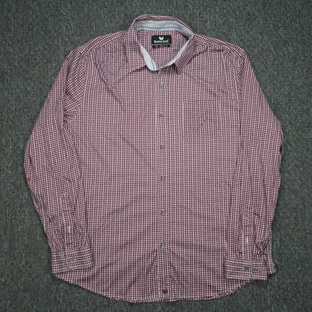 Buttercloth Shirt Mens XXL Red Gingham Check Regular Fit Long Sleeve‎ Button